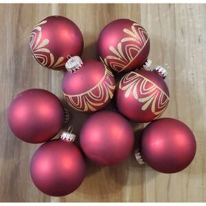 CBK Glass Red & Gold Christmas Glitter Ball Bulb Ornaments 8 pc